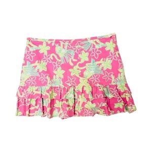Lilly Pulitzer Hot Pink Ruffled Skirt with Tropical Monkey Pattern